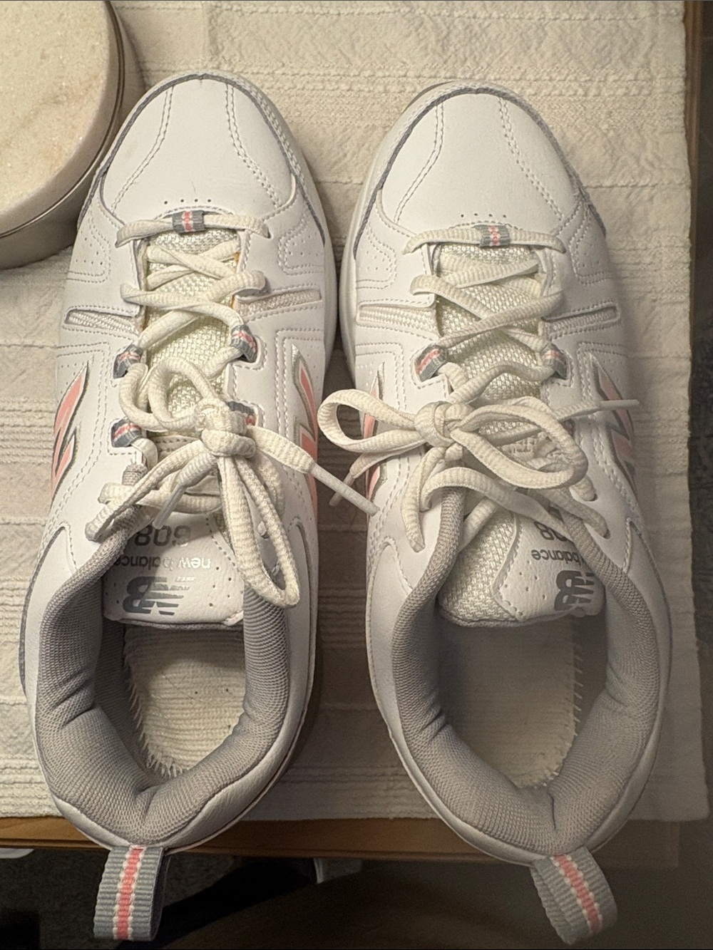 New Balance Women's White Sneakers with Pink Accents